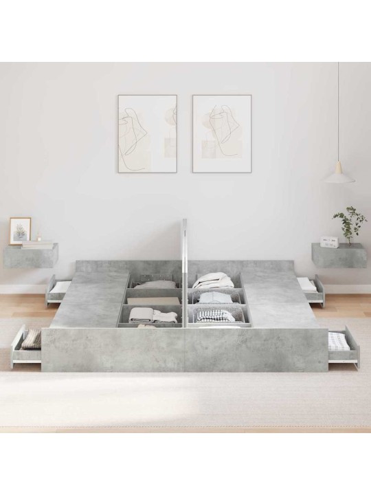 Gultas ar uzglabāšanas vietu betona pelēka 180 x 200 cm