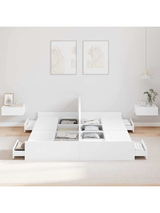 Gultas ar uzglabāšanas vietu ar galvas klāju balts 160 x 200 cm