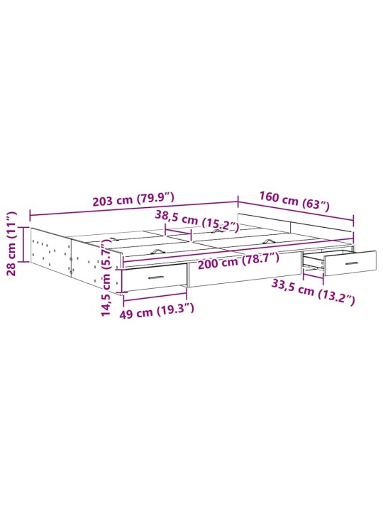 Gultas ar uzglabāšanas vietu melns ozols 160 x 200 cm