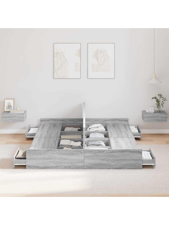 Gultas ar uzglabāšanas vietu pelēka sonomas ozola 160 x 200 cm