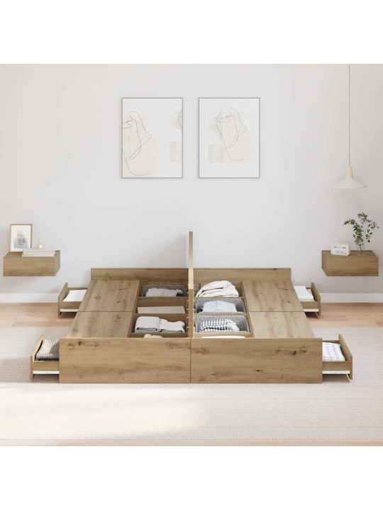 Gultas ar uzglabāšanas vietu amatnieku ozola 150 x 200 cm