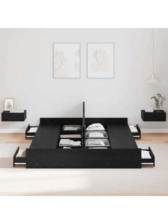 Gultas ar uzglabāšanas vietu melns ozols 140 x 200 cm