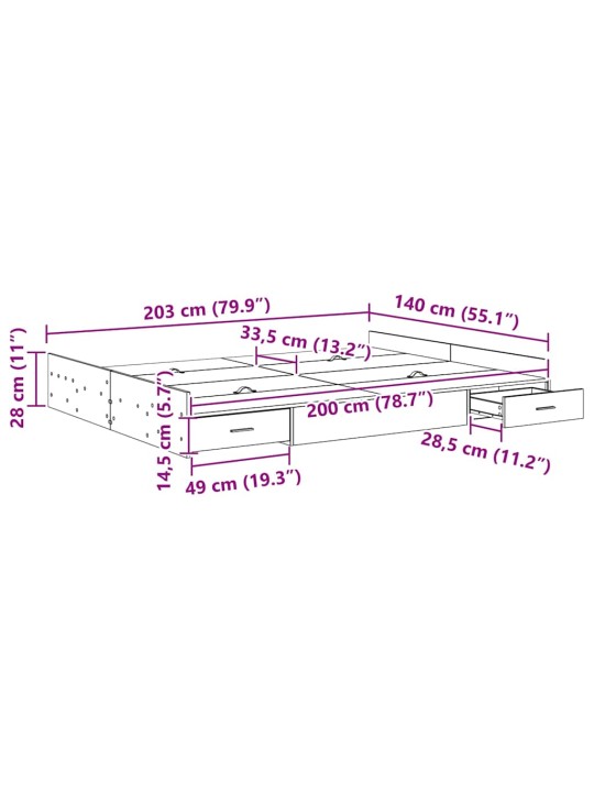 Gultas ar uzglabāšanas vietu melns ozols 140 x 200 cm