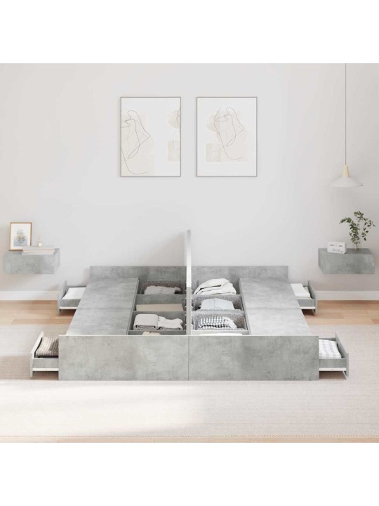 Gultas ar uzglabāšanas vietu betona pelēka 140 x 200 cm
