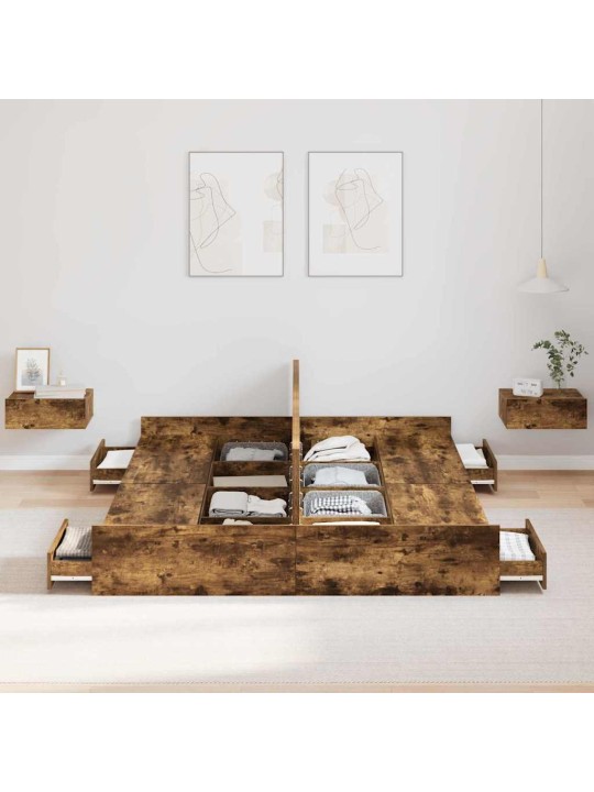 Gultas ar uzglabāšanas vietu dūmakaina ozolkoka 140 x 200 cm