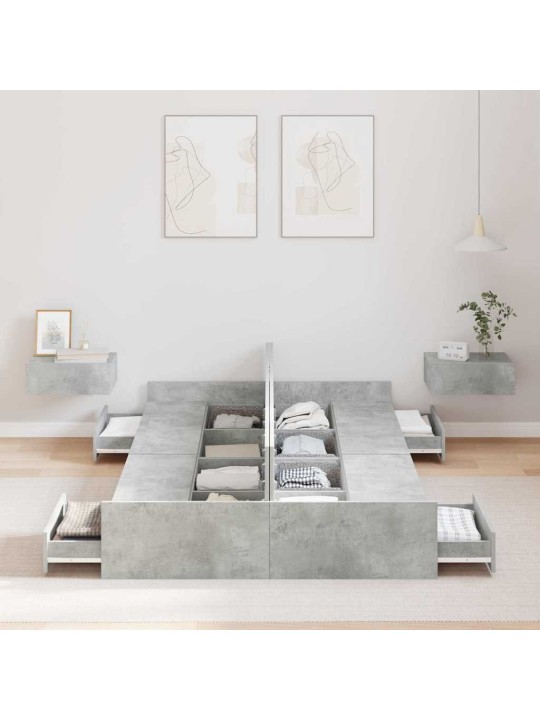 Gultas ar uzglabāšanas vietu betona pelēka 120 x 200 cm