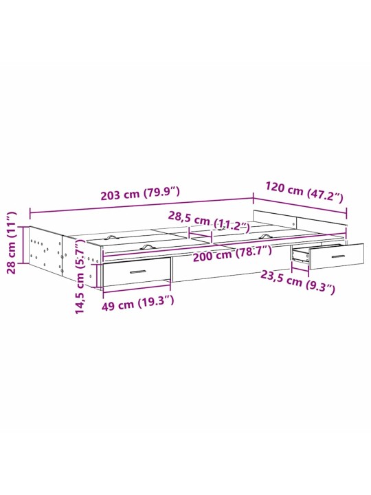 Gultas ar uzglabāšanas vietu betona pelēka 120 x 200 cm