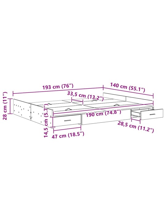 Gultas ar uzglabāšanas vietu melns ozols 140 x 190 cm