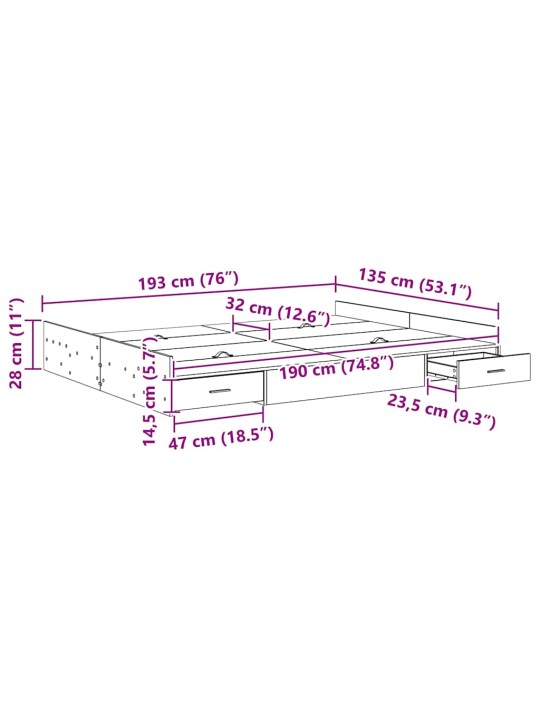 Gultas ar uzglabāšanas vietu melns ozols 135 x 190 cm