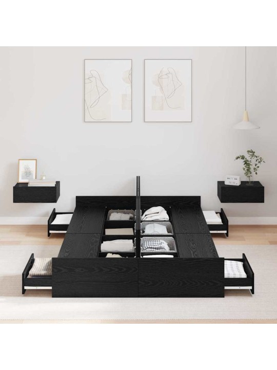 Gultas ar uzglabāšanas vietu melns ozols 120 x 190 cm