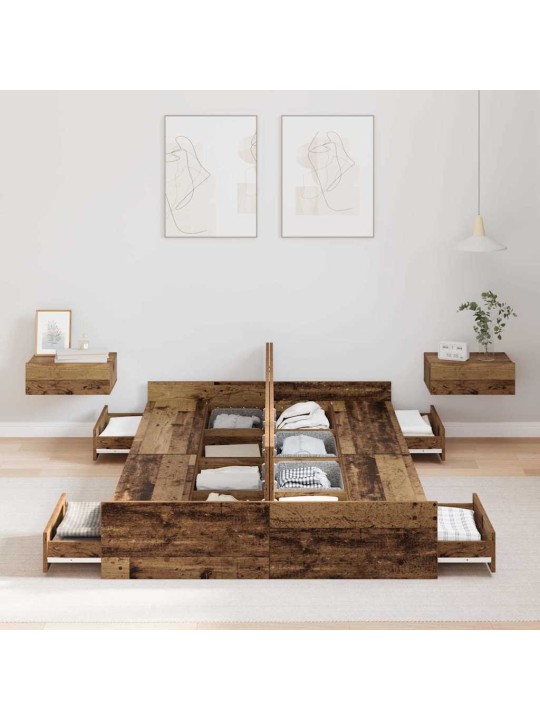 Gultas rāmis ar uzglabāšanas vietu vecs koks 120 x 190 cm