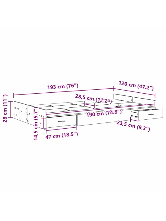 Gultas rāmis ar uzglabāšanas vietu vecs koks 120 x 190 cm
