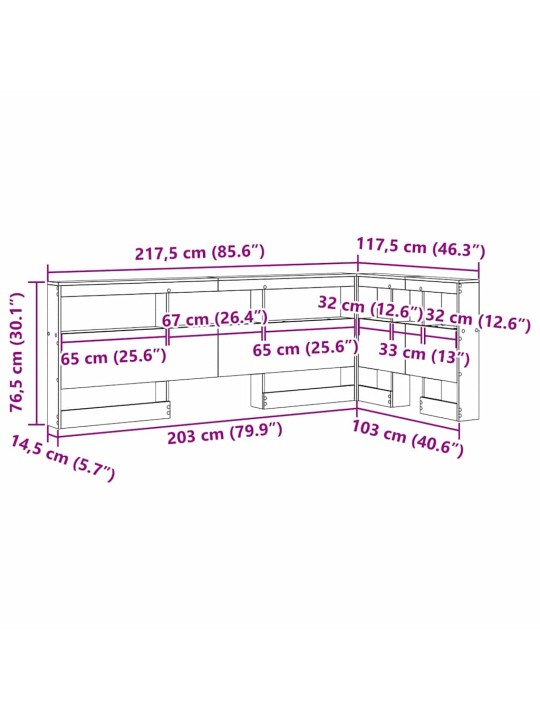Uzglabāšanas galvas balsts ar plauktu amatnieku ozola 100 cm