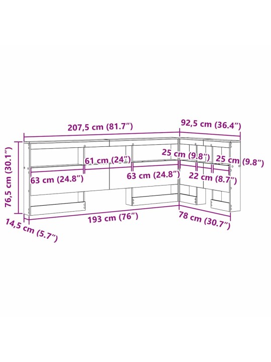 Uzglabāšanas galvas balsts ar plauktu amatnieku ozola 75 cm