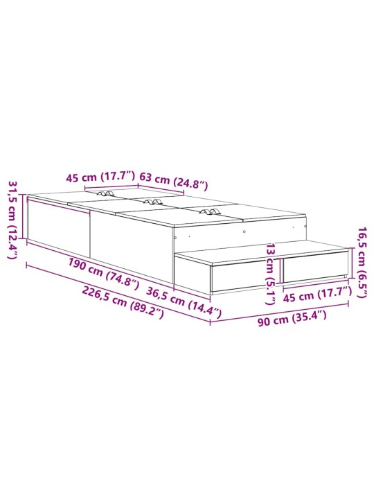 Gultas ar uzglabāšanas vietu balts 226.5 x 90 x 31.5 cm