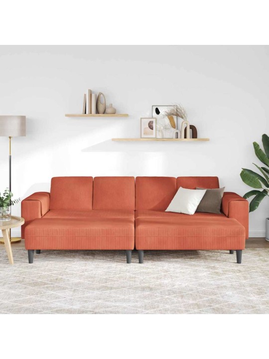 Auduma dīvāns ar spilvenu sarkans oranžs 208 cm korduroja audums
