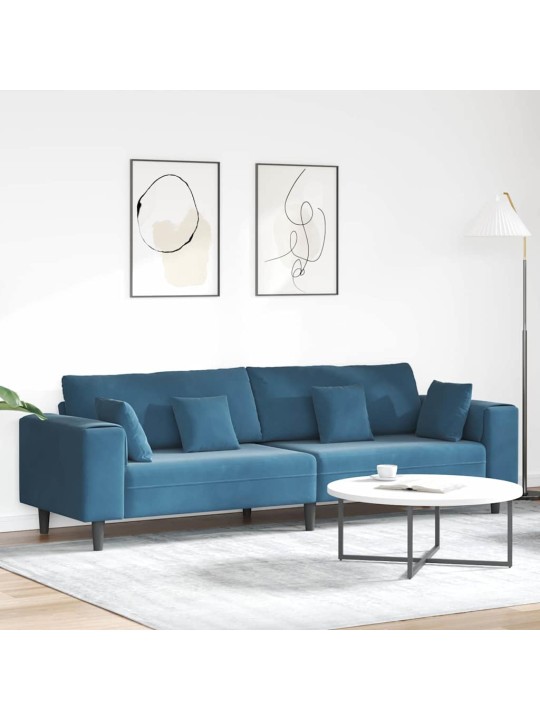 Samta dīvāns ar spilvenu zila 208 cm samts