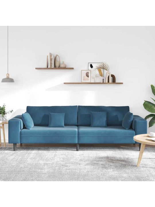 Samta dīvāns ar spilvenu zila 208 cm samts