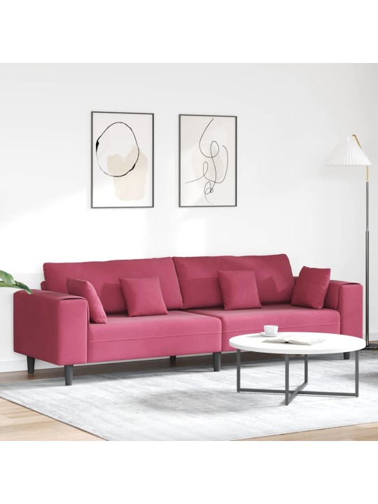 Samta dīvāns ar spilvenu vīna sarkans 208 cm samts