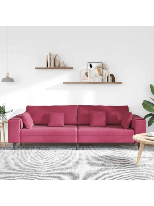 Samta dīvāns ar spilvenu vīna sarkans 208 cm samts