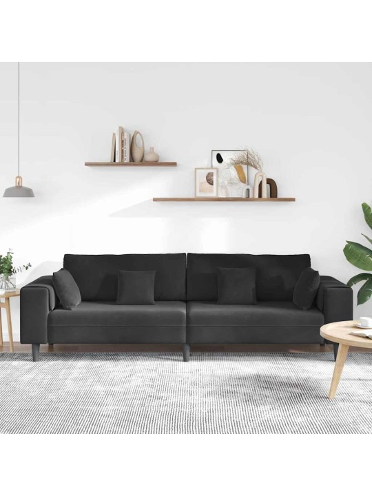 Samta dīvāns ar spilvenu melna 208 cm samts