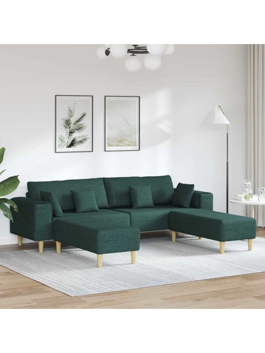 Auduma dīvāns ar spilvenu 3 pcs tumši zaļš 208 cm audums