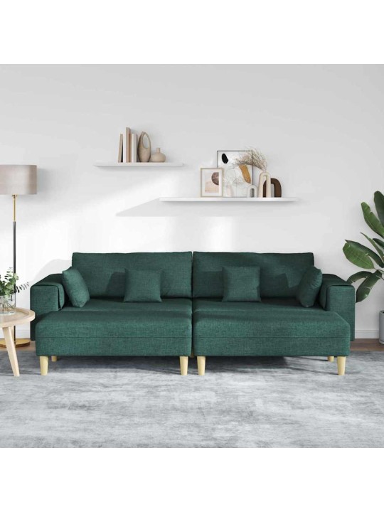 Auduma dīvāns ar spilvenu 3 pcs tumši zaļš 208 cm audums
