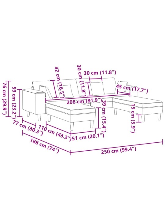 Auduma dīvāns ar spilvenu 3 pcs pelēkbrūna 208 cm audums