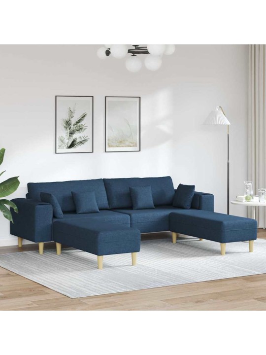 Auduma dīvāns ar spilvenu 3 pcs zila 208 cm audums