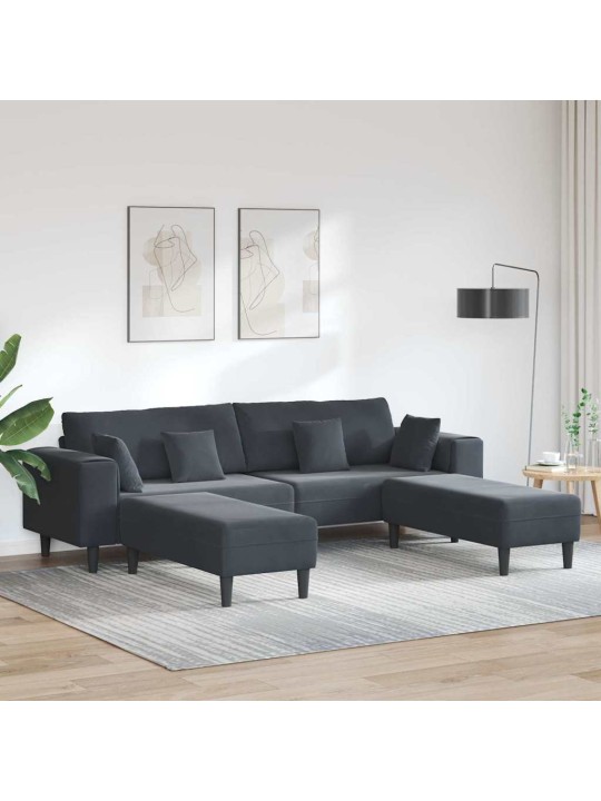 Samta dīvāns ar spilvenu 3 pcs tumši pelēks 208 cm samts