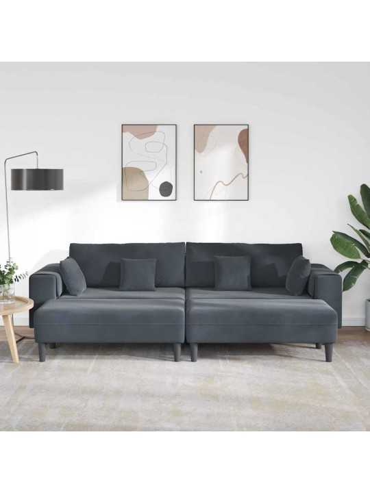Samta dīvāns ar spilvenu 3 pcs tumši pelēks 208 cm samts