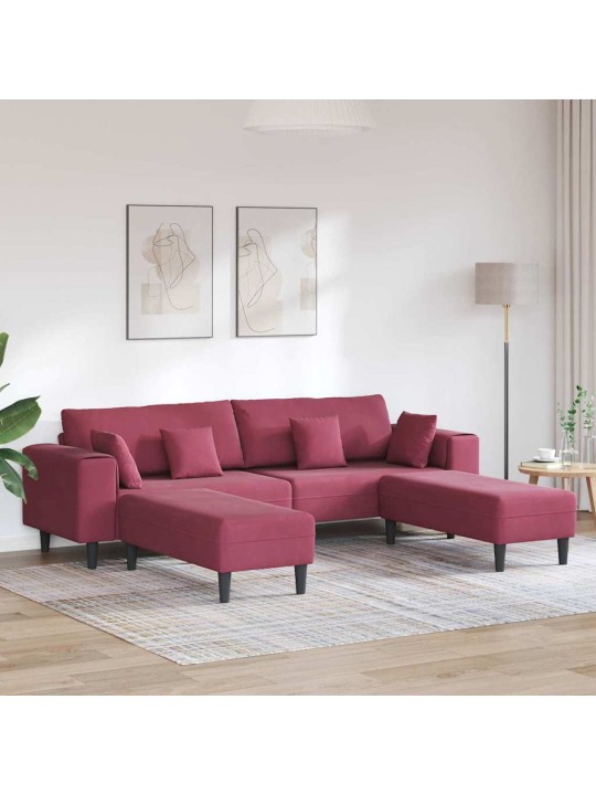 Samta dīvāns ar spilvenu 3 pcs vīna sarkans 208 cm samts