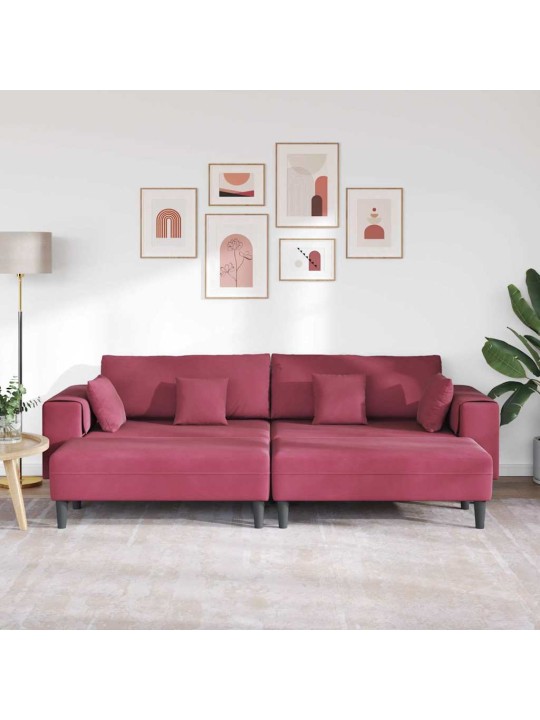 Samta dīvāns ar spilvenu 3 pcs vīna sarkans 208 cm samts