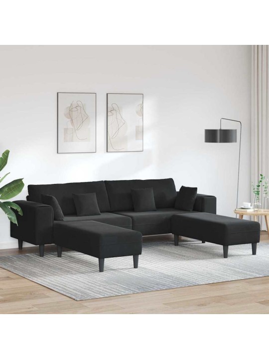 Samta dīvāns ar spilvenu 3 pcs melna 208 cm samts