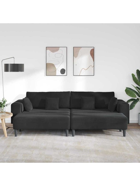 Samta dīvāns ar spilvenu 3 pcs melna 208 cm samts