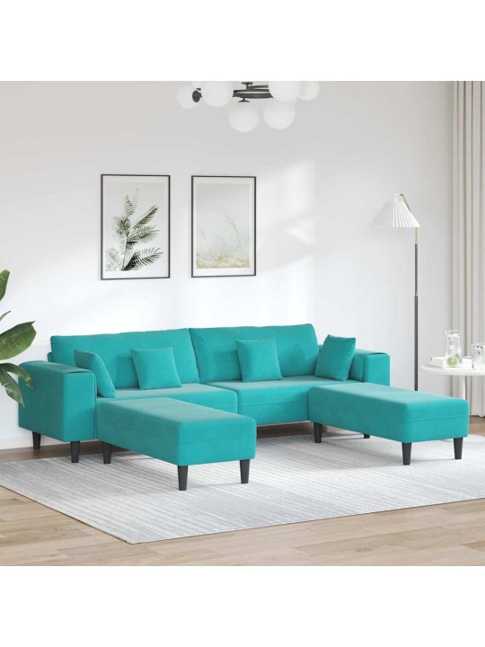 Samta dīvāns ar spilvenu 3 pcs tirkīzzila 208 cm samts