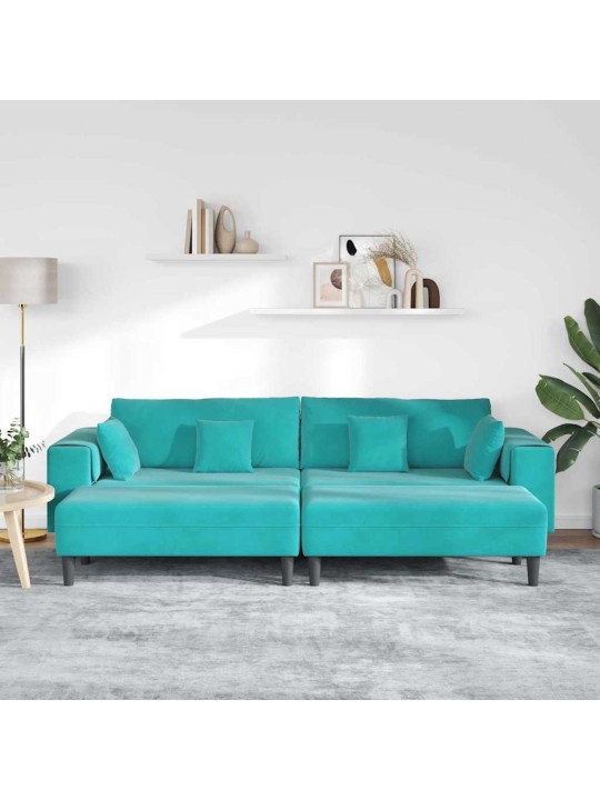 Samta dīvāns ar spilvenu 3 pcs tirkīzzila 208 cm samts