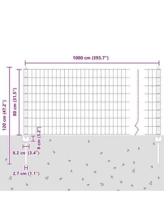 Žogs ar stabiem. zaļa 0.8 x 10 m tērauds