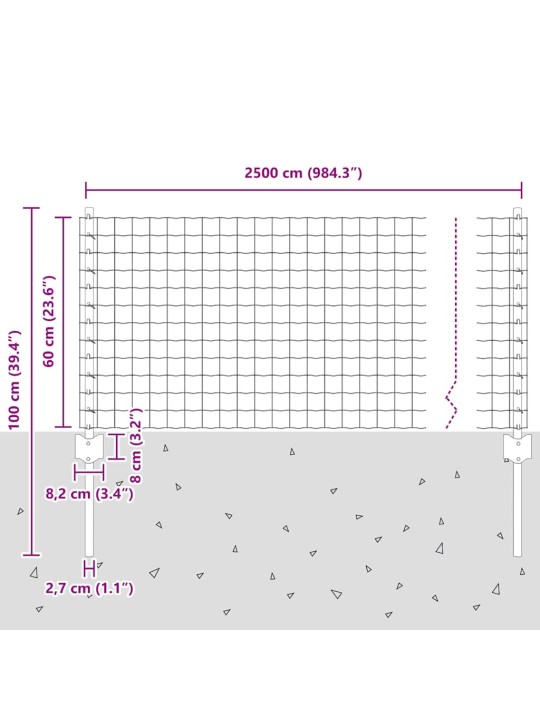 Žogs ar stabiem. zaļa 0.6 x 25 m tērauds