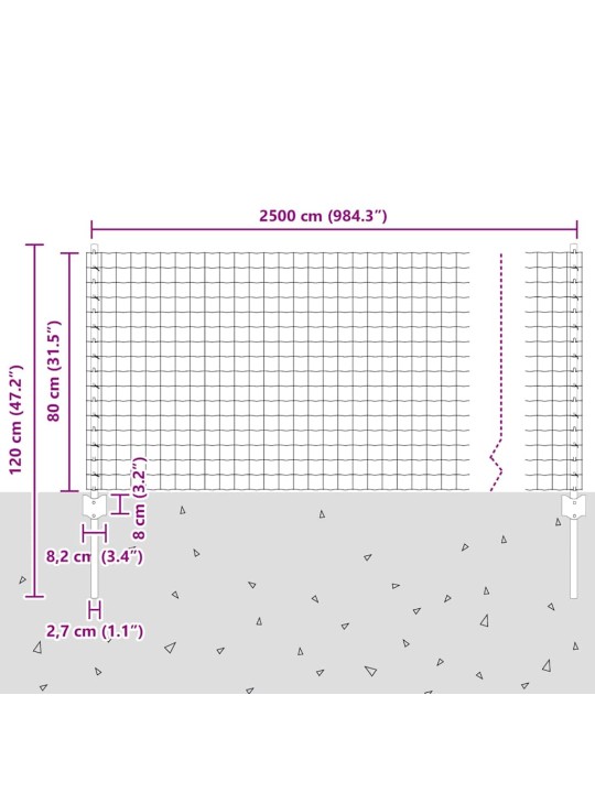 Žogs ar stabiem. zaļa 0.8 x 25 m tērauds