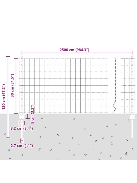 Žogs ar stabiem. zaļa 0.8 x 25 m tērauds