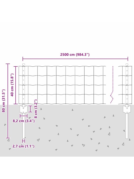 Žogs ar stabiem. zaļa 0.4 x 25 m tērauds