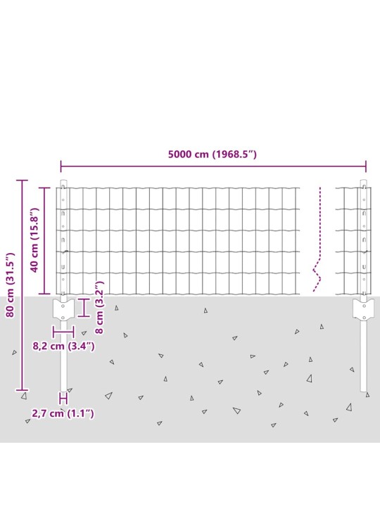 Žogs ar stabiem. zaļa 0.4 x 50 m tērauds