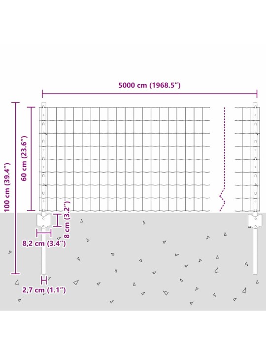 Žogs ar stabiem. zaļa 0.6 x 50 m tērauds