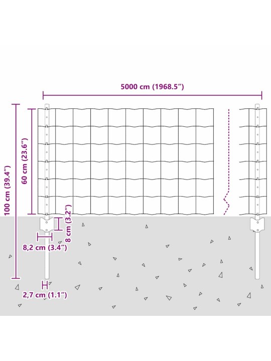Žogs ar stabiem. zaļa 0.6 x 50 m tērauds