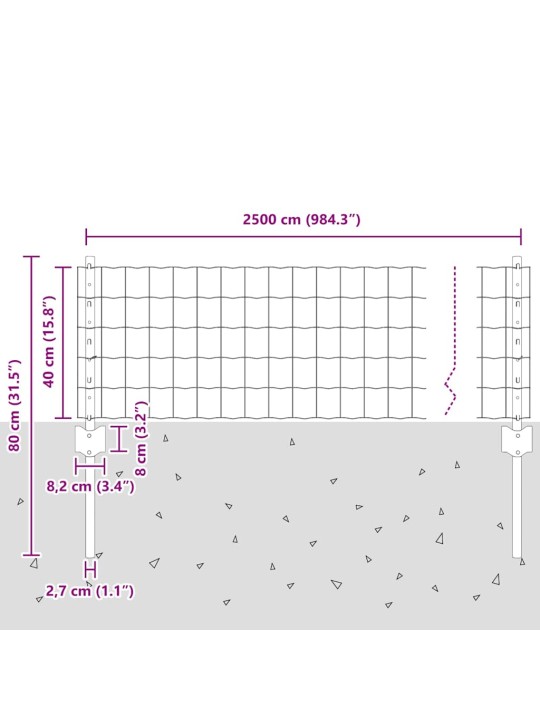 Žogs ar stabiem. zaļa 0.4 x 25 m tērauds