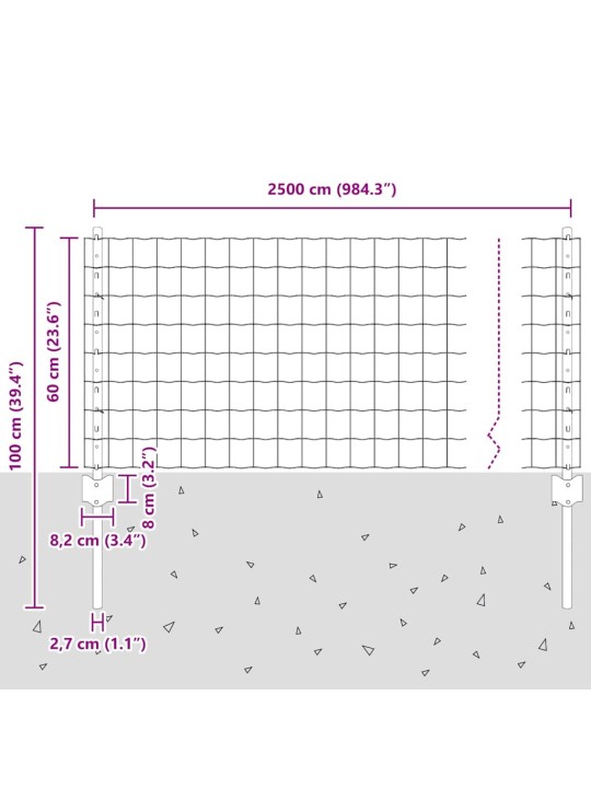 Žogs ar stabiem. zaļa 0.6 x 25 m tērauds