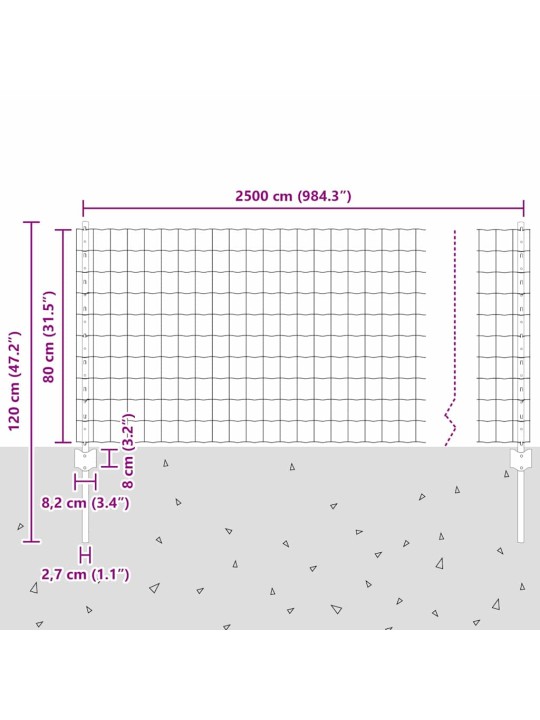 Žogs ar stabiem. zaļa 0.8 x 25 m tērauds
