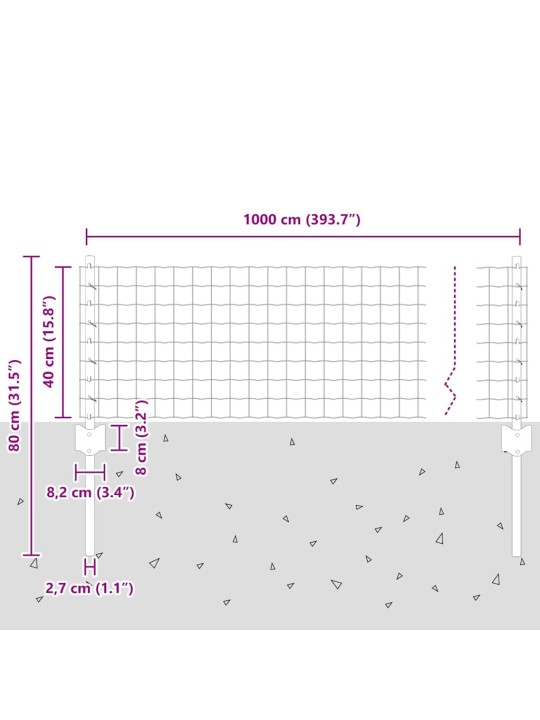 Žogs ar stabiem. pelēka 0.4 x 10 m tērauds
