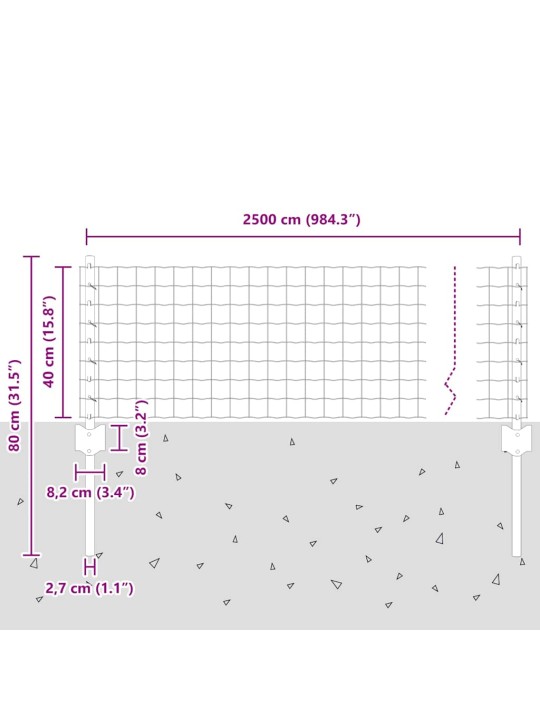 Žogs ar stabiem. pelēka 0.4 x 25 m tērauds